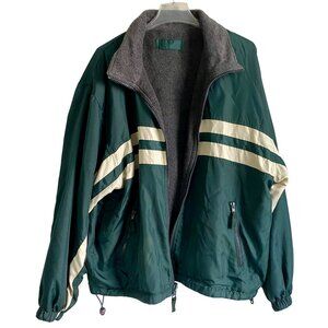 Roundtree & Yorke Reversible Green White Nylon Gray Fleece Jacket Men's Large
